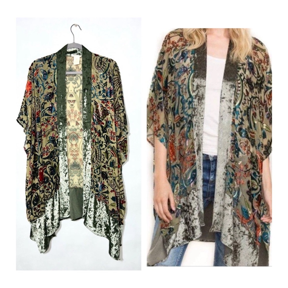 Mystree boho burnout velvet kimono - one‎ size